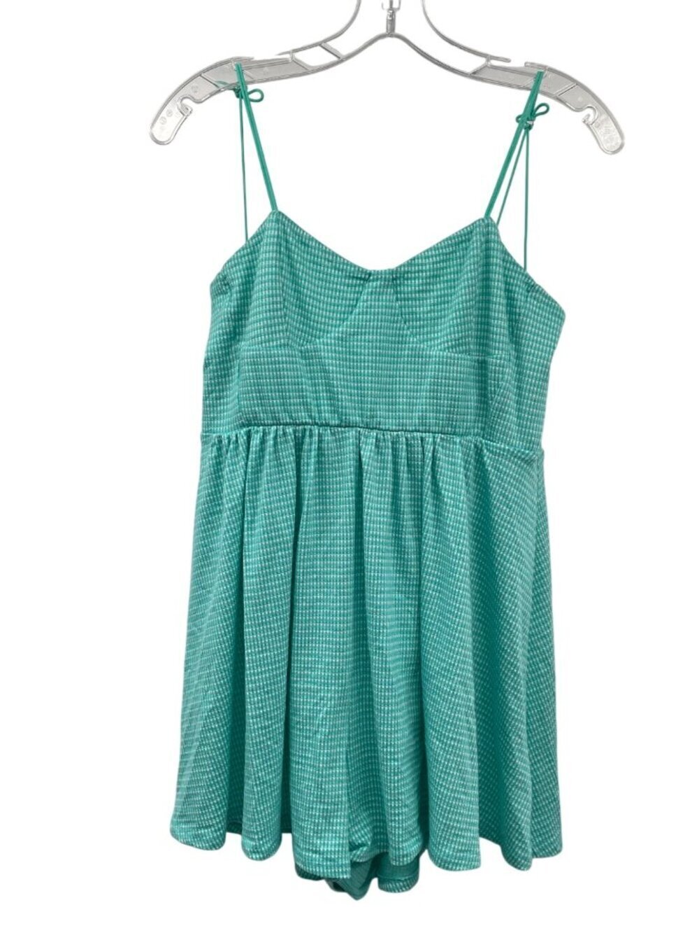 Urban Outfitters Checkered Romper Spaghetti Straps Turquoise/White Large